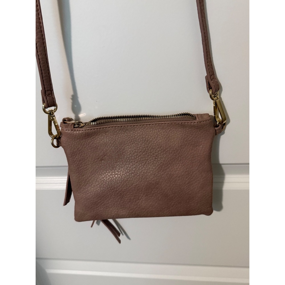 Mauve Taupe Pebbled Faux Leather Crossbody Bag with Leopard Lining - Picture 4 of 12